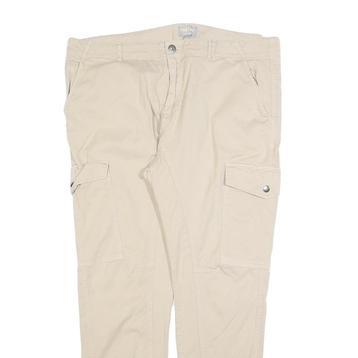 YES OR NO Womens Cotton Blend Beige Slim Cargo Trousers W36 L28 Zip Pockets