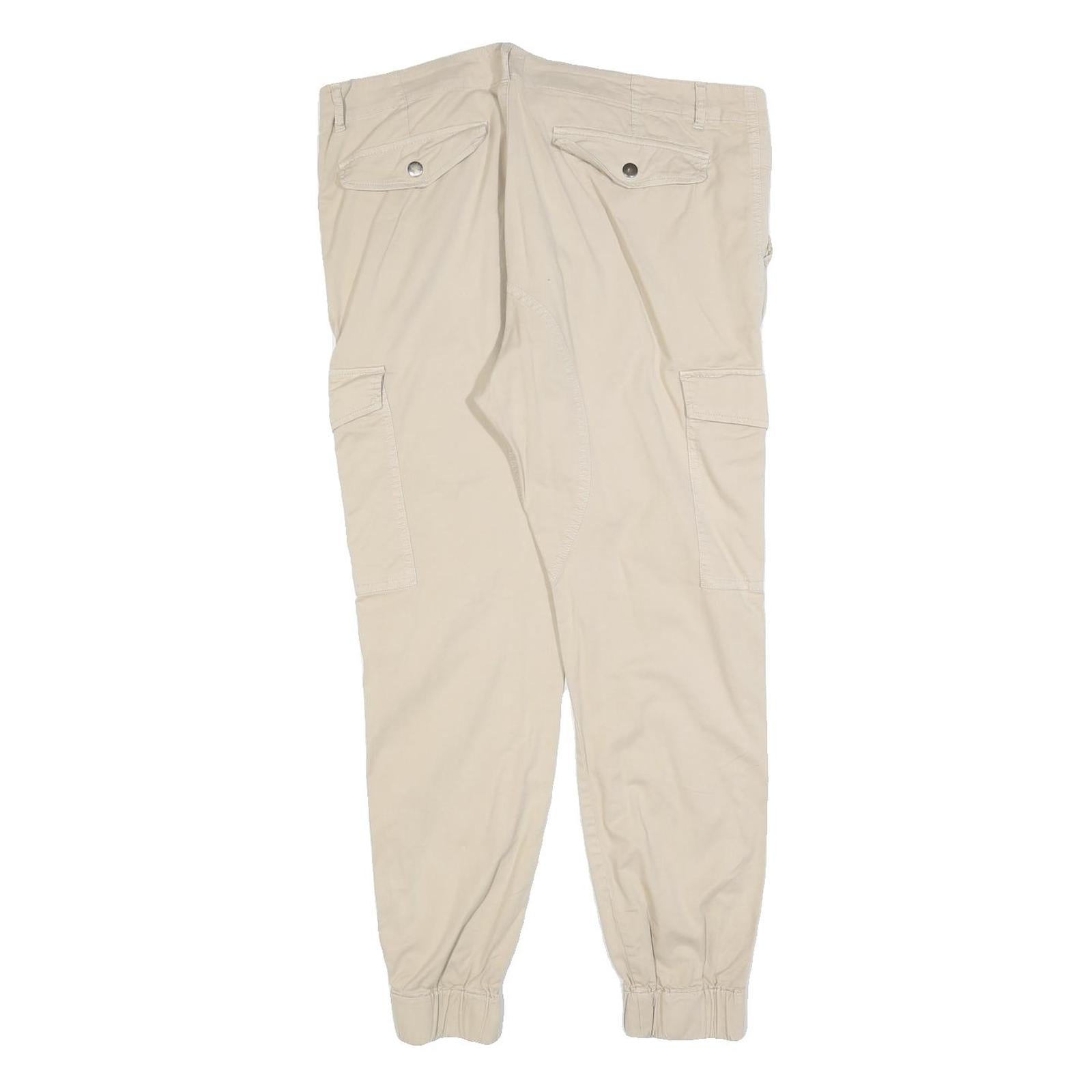 YES OR NO Womens Cotton Blend Beige Slim Cargo Trousers W36 L28 Zip Pockets