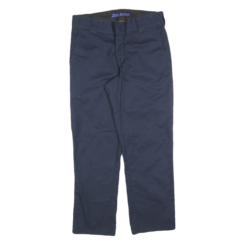 DICKIES Mens Regular Navy Blue Cotton Blend Twill Trousers W30 L27 Workwear Zip