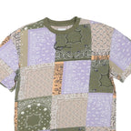KARL KANI Mens Green & Lilac Patchwork Bandana Print T-Shirt S Short Sleeve Crew