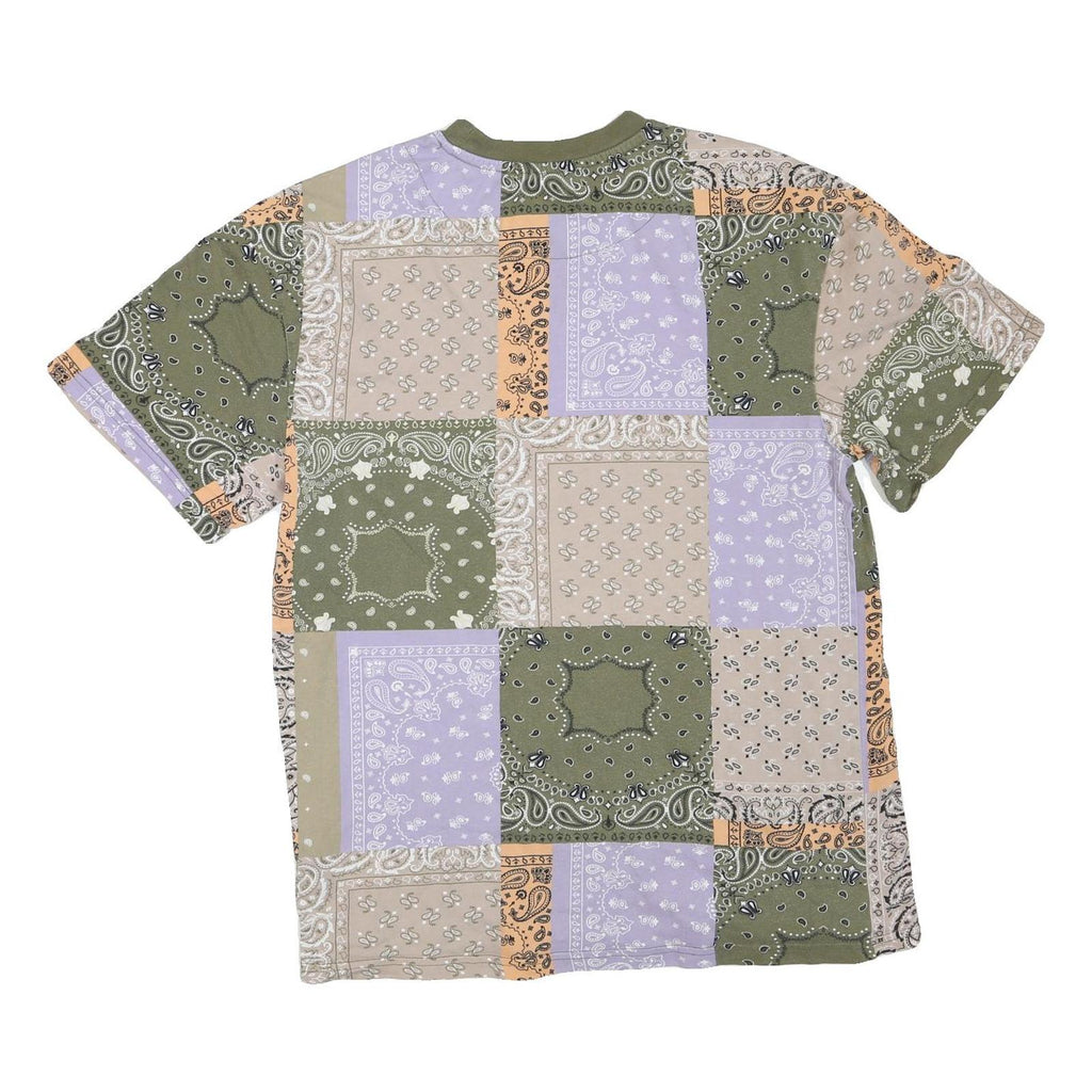 KARL KANI Mens Green & Lilac Patchwork Bandana Print T-Shirt S Short Sleeve Crew