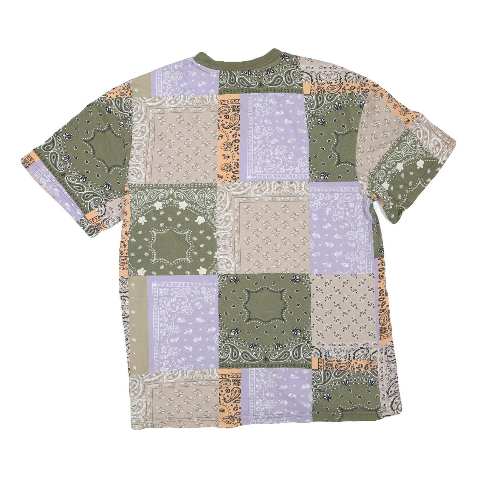 KARL KANI Mens Green & Lilac Patchwork Bandana Print T-Shirt S Short Sleeve Crew