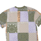 KARL KANI Mens Green & Lilac Patchwork Bandana Print T-Shirt S Short Sleeve Crew
