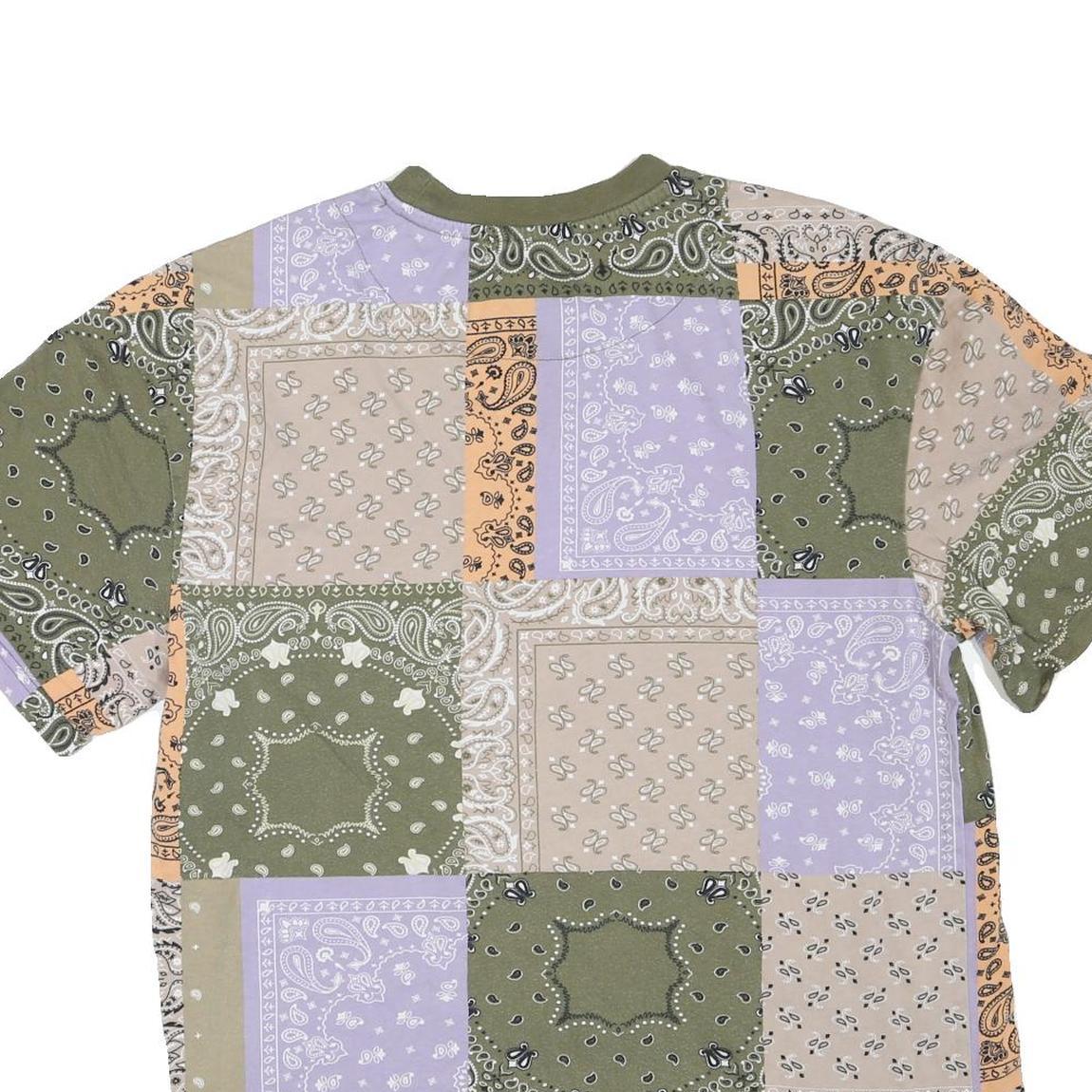 KARL KANI Mens Green & Lilac Patchwork Bandana Print T-Shirt S Short Sleeve Crew