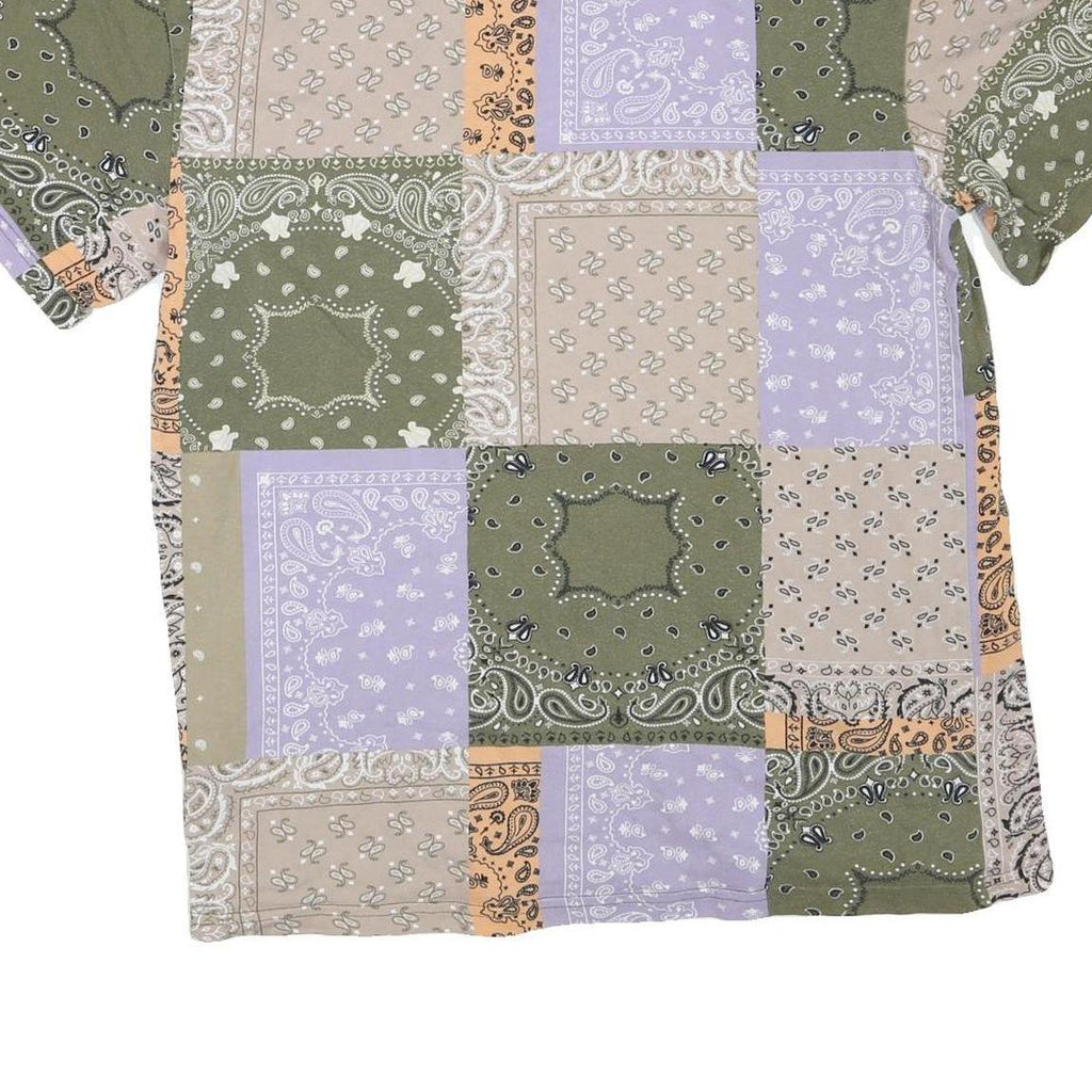 KARL KANI Mens Green & Lilac Patchwork Bandana Print T-Shirt S Short Sleeve Crew