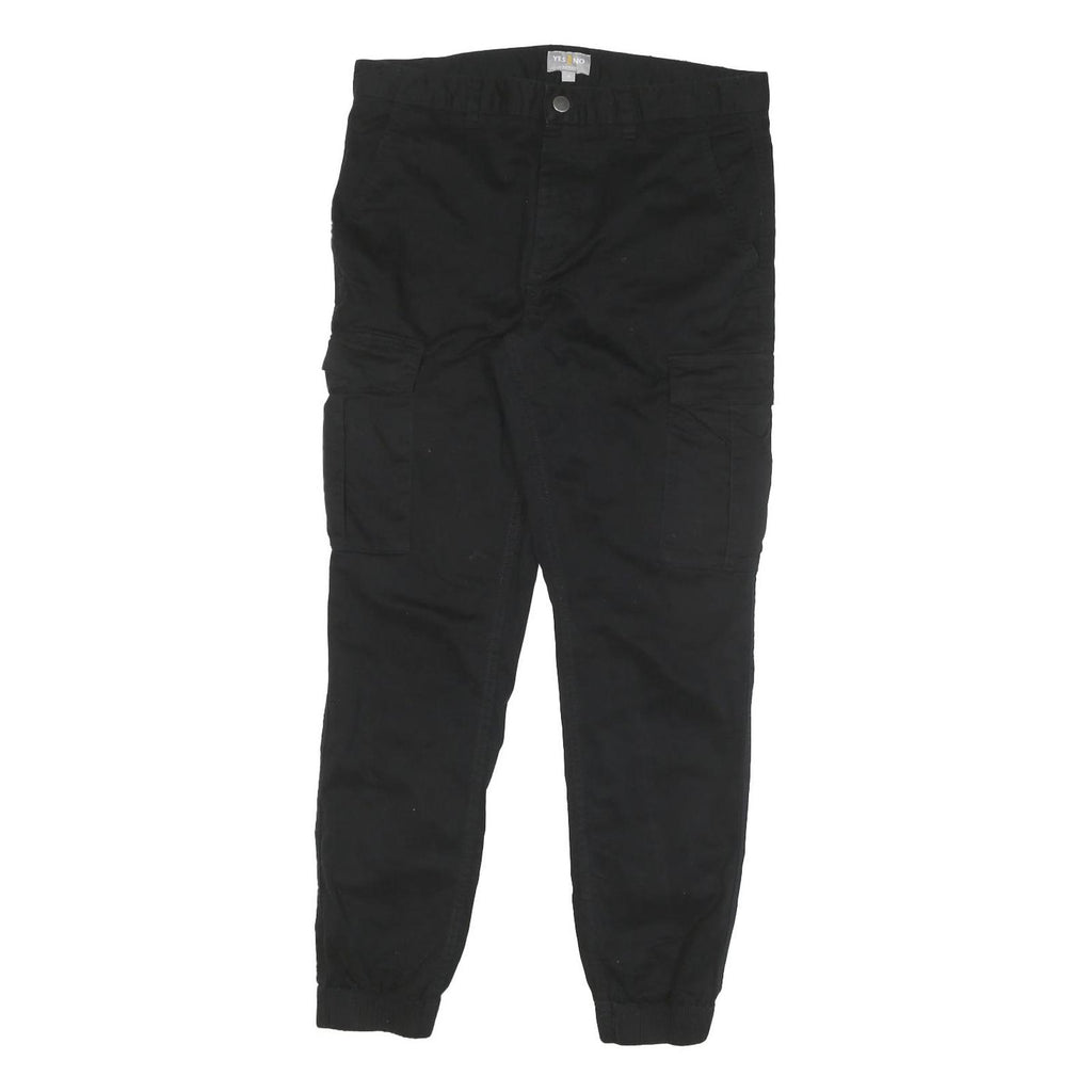 YES OR NO Mens Black Relaxed Cargo Trousers W32 L25 Zip Cotton Blend Casual