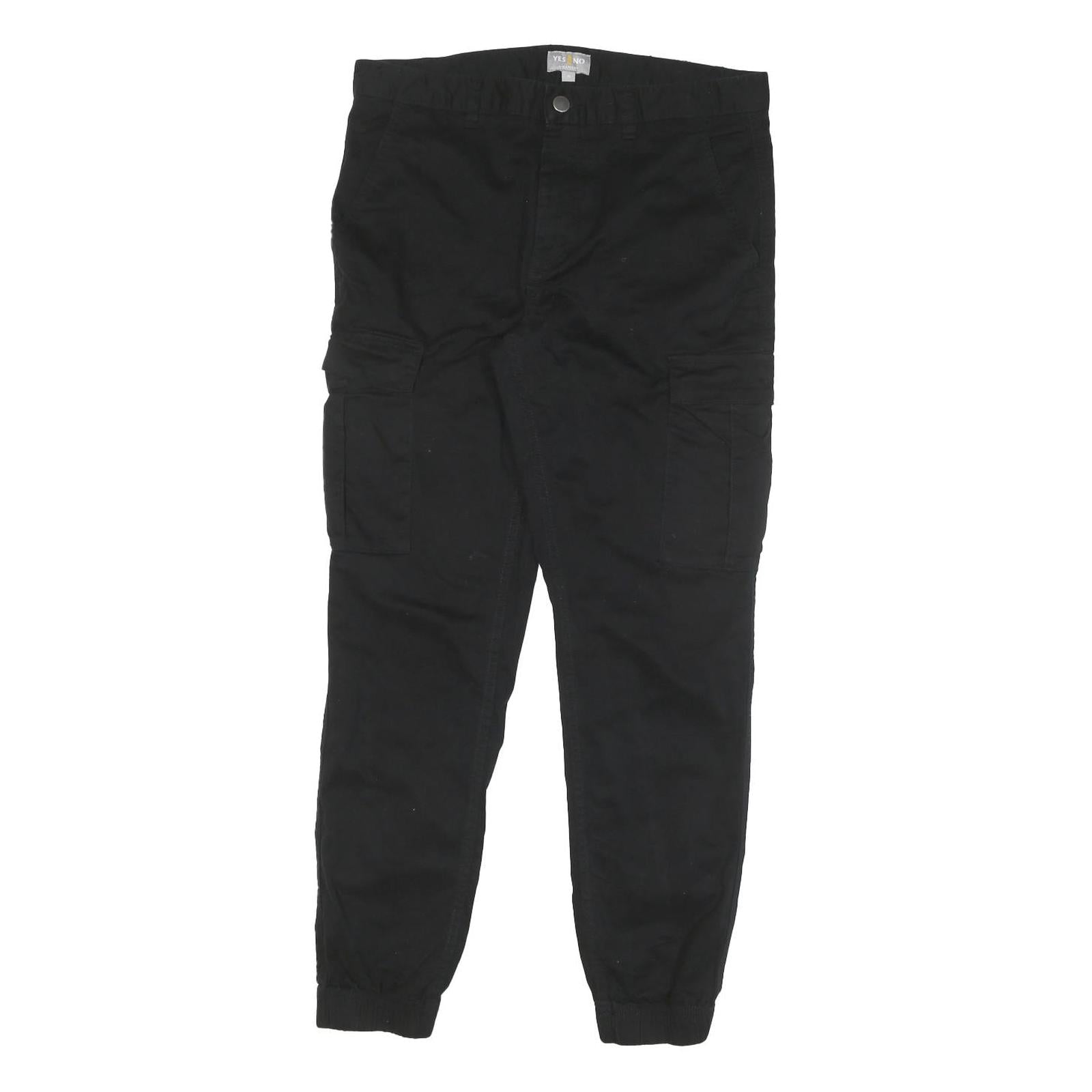 YES OR NO Mens Black Relaxed Cargo Trousers W32 L25 Zip Cotton Blend Casual