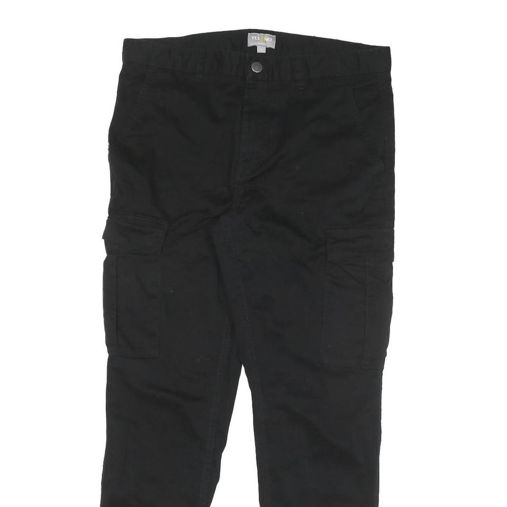 YES OR NO Mens Black Relaxed Cargo Trousers W32 L25 Zip Cotton Blend Casual