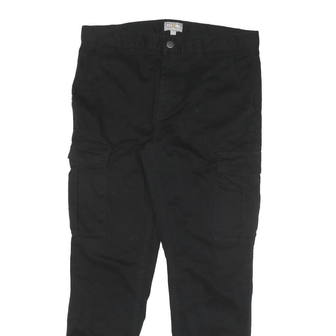 YES OR NO Mens Black Relaxed Cargo Trousers W32 L25 Zip Cotton Blend Casual