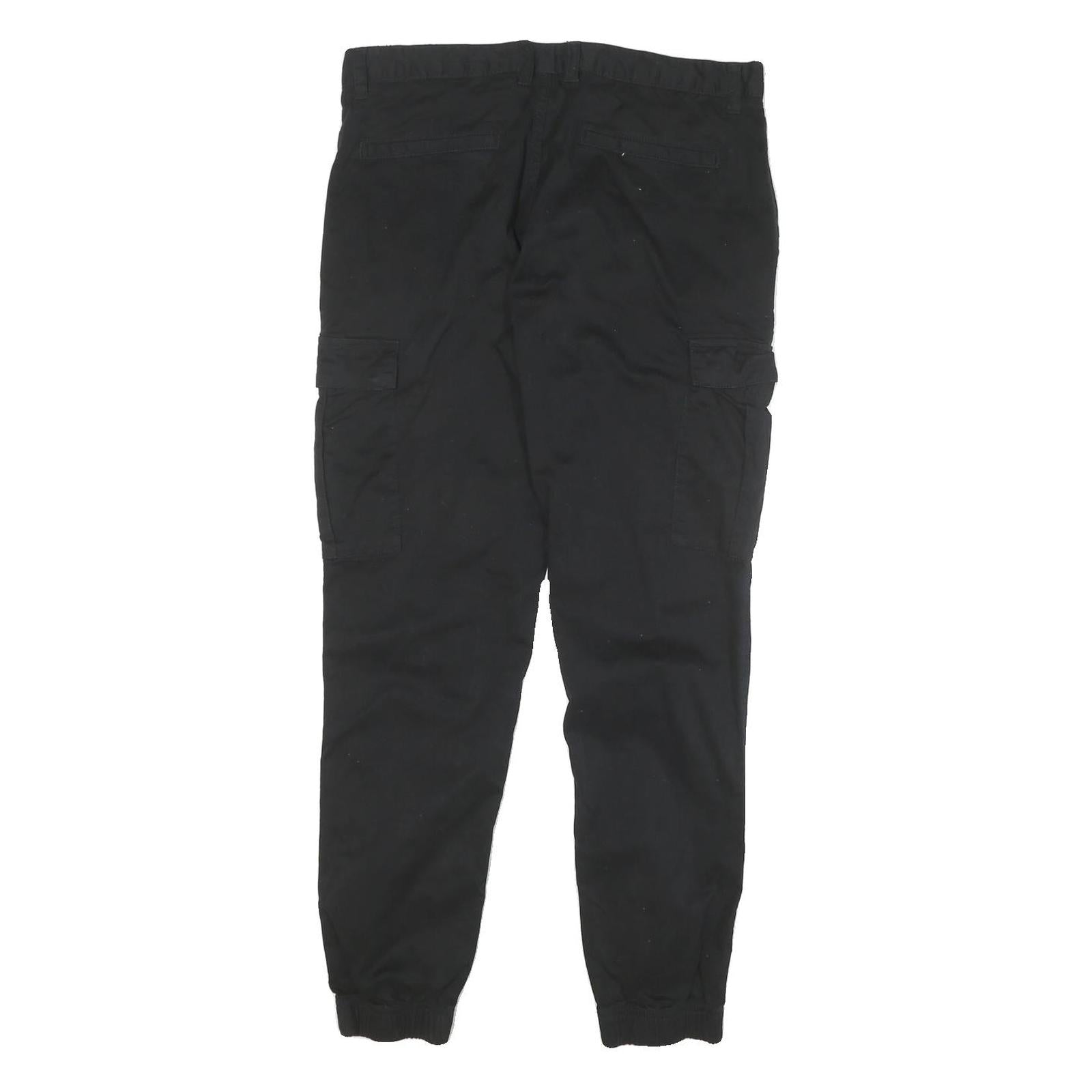 YES OR NO Mens Black Relaxed Cargo Trousers W32 L25 Zip Cotton Blend Casual
