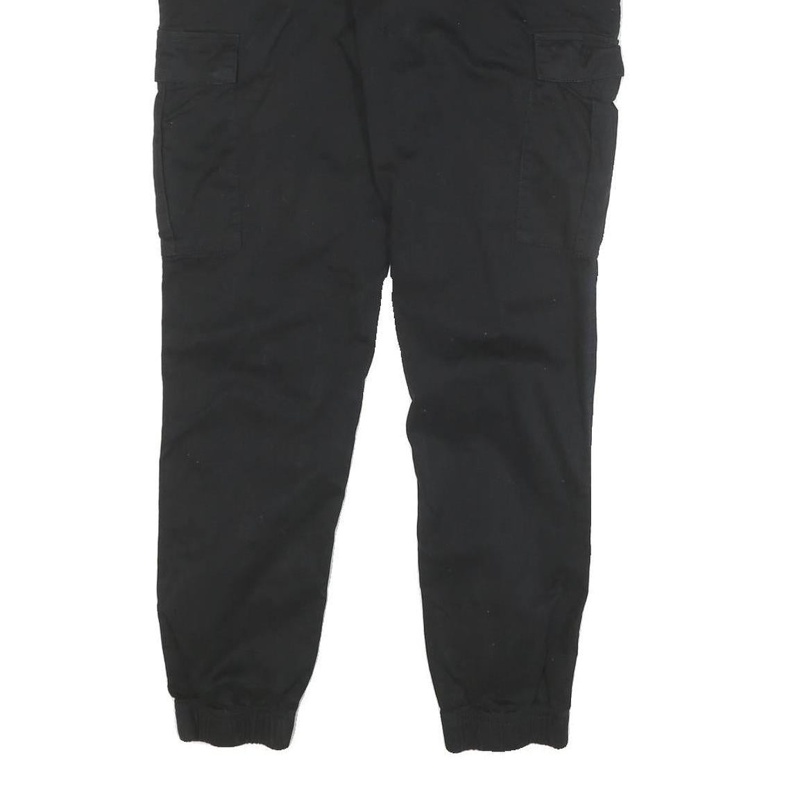 YES OR NO Mens Black Relaxed Cargo Trousers W32 L25 Zip Cotton Blend Casual