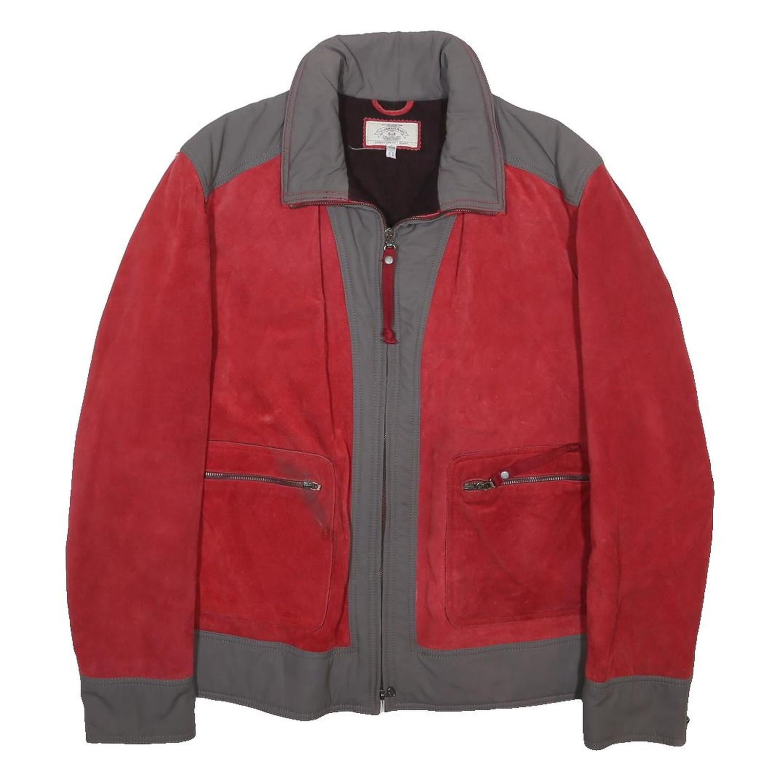 ARMANI JEANS Mens Red & Grey Suede Zip Jacket M Casual Stylish Lightweight