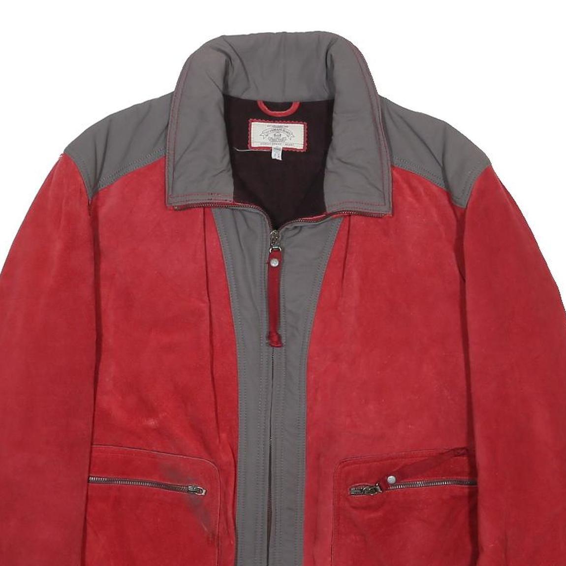 ARMANI JEANS Mens Red & Grey Suede Zip Jacket M Casual Stylish Lightweight
