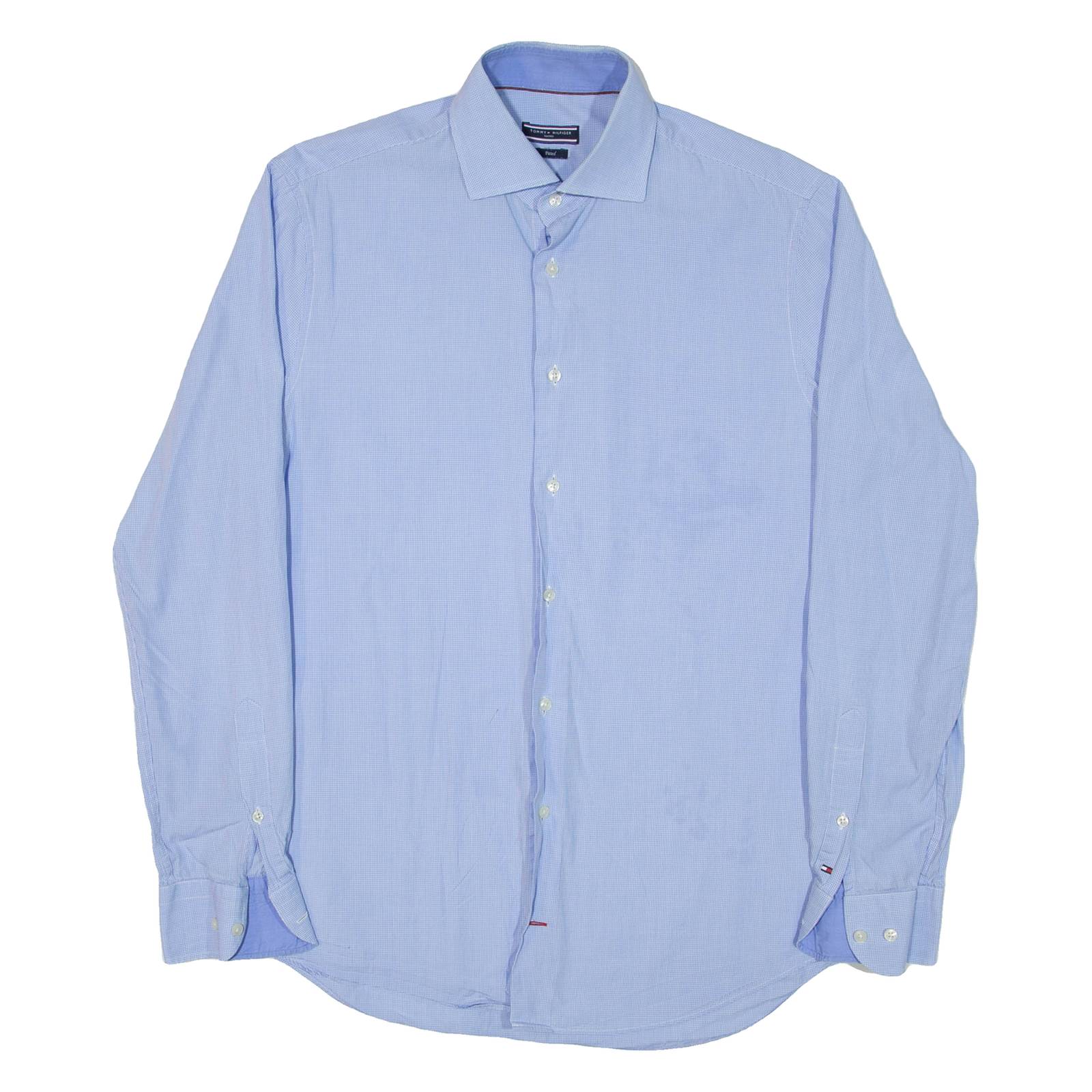 TOMMY HILFIGER Fitted Mens Shirt Blue Check Long Sleeve M