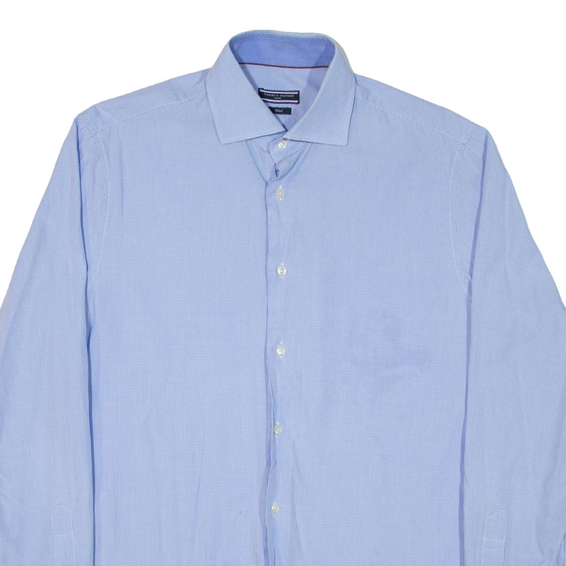 TOMMY HILFIGER Fitted Mens Shirt Blue Check Long Sleeve M