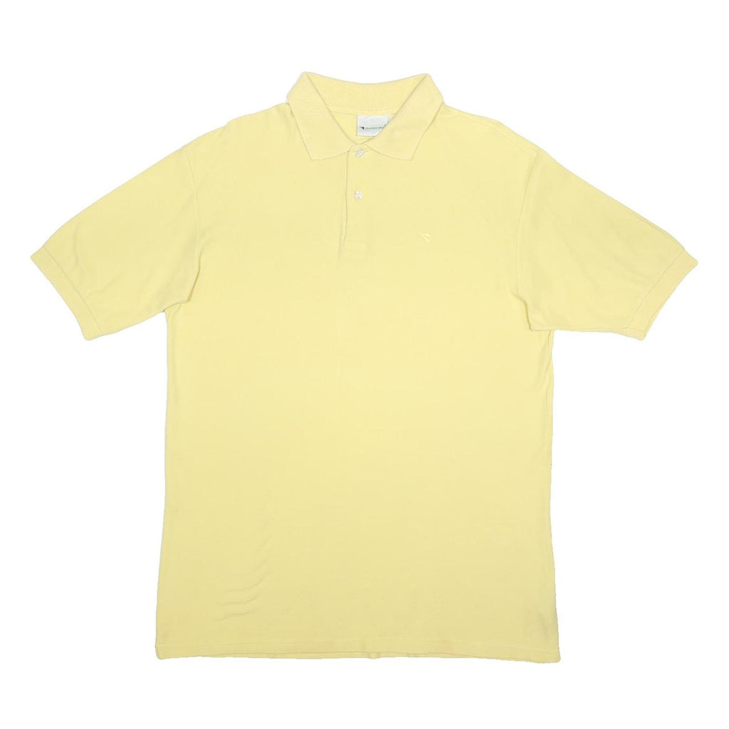 DIADORA Mens Yellow Polo Shirt Short Sleeve Plain L Casual Summer Cotton