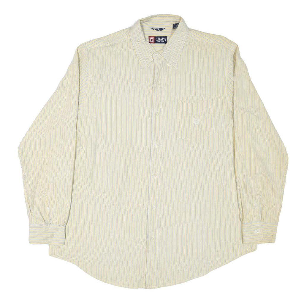 CHAPS Mens Yellow Blue Striped Shirt XL Cotton Blend Button Collar Casual Formal