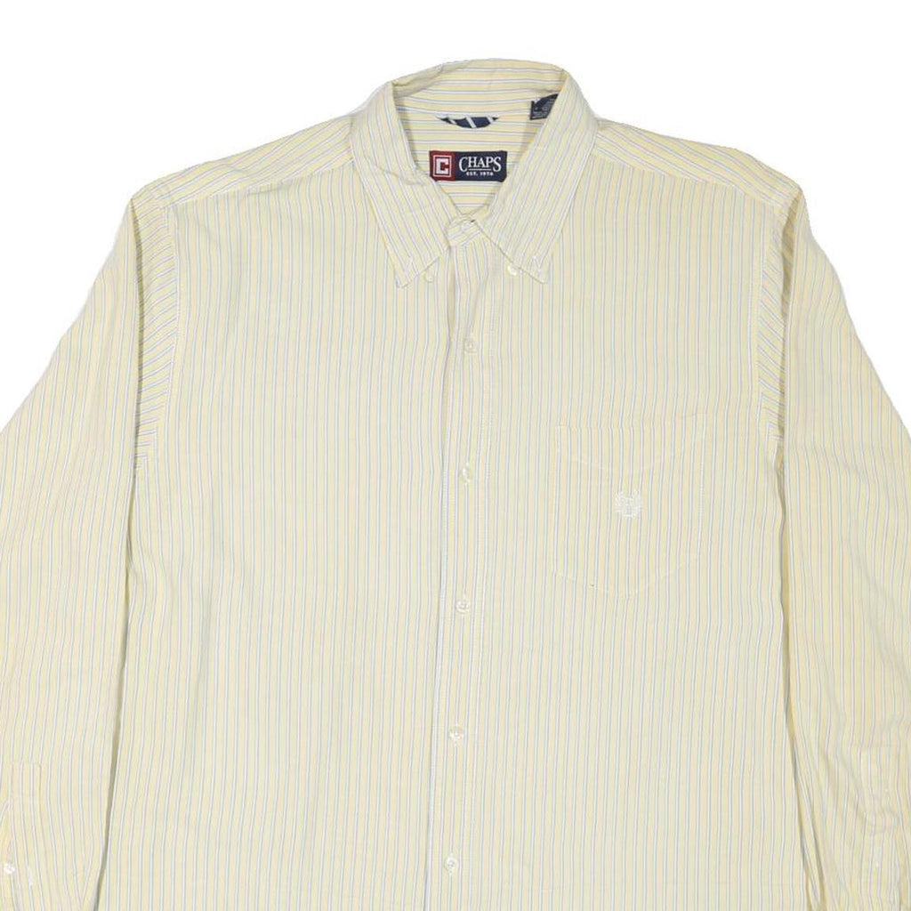 CHAPS Mens Yellow Blue Striped Shirt XL Cotton Blend Button Collar Casual Formal