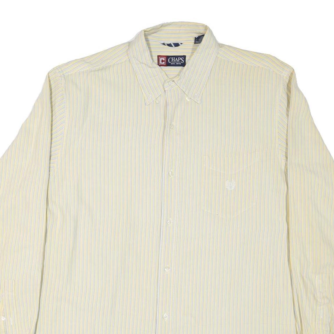CHAPS Mens Yellow Blue Striped Shirt XL Cotton Blend Button Collar Casual Formal