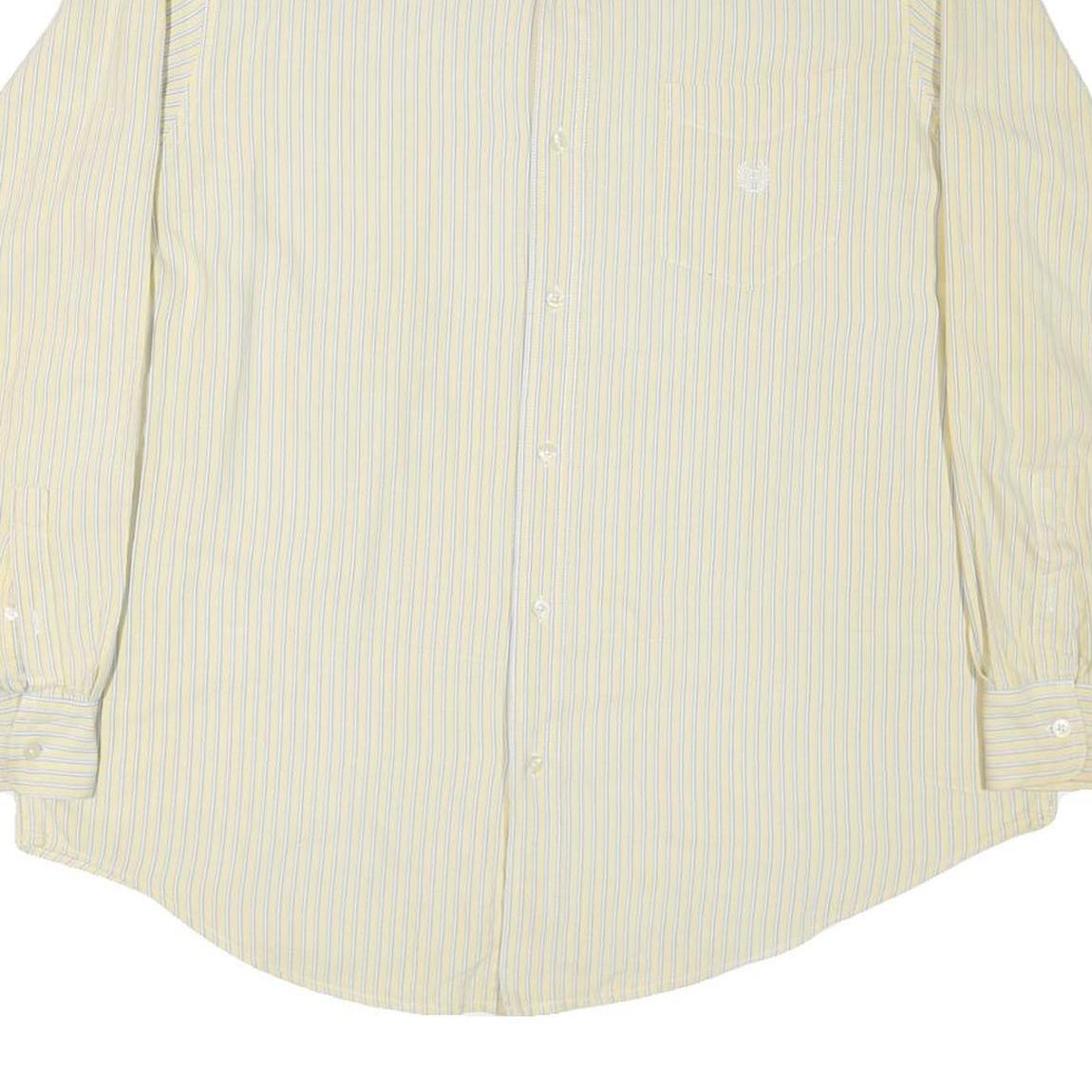 CHAPS Mens Yellow Blue Striped Shirt XL Cotton Blend Button Collar Casual Formal