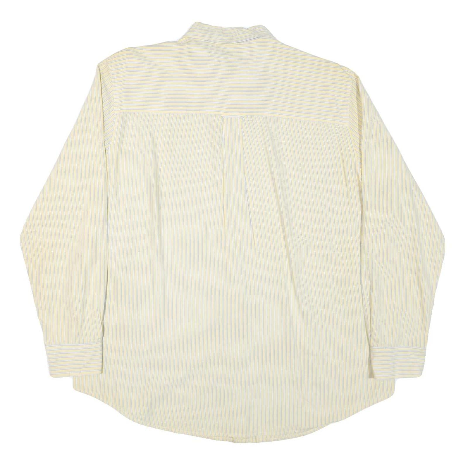 CHAPS Mens Yellow Blue Striped Shirt XL Cotton Blend Button Collar Casual Formal