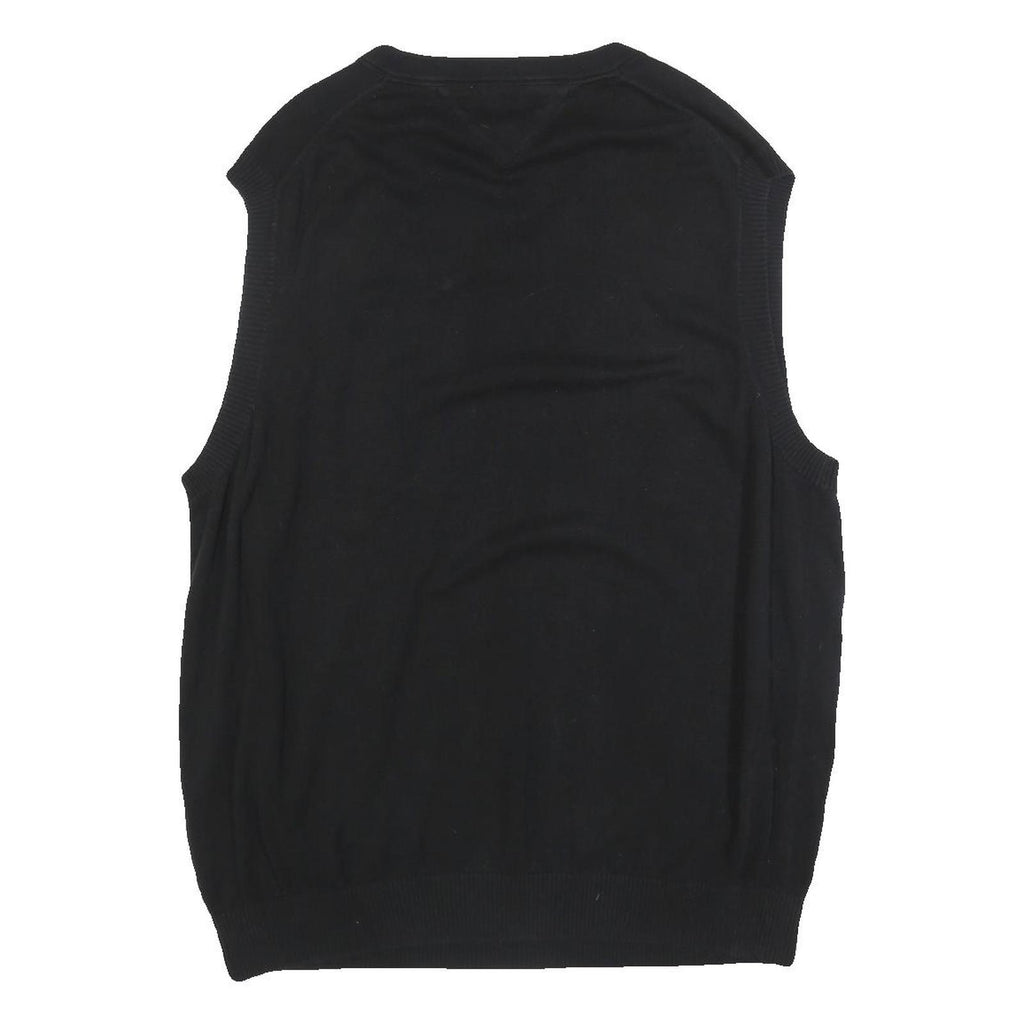 TOMMY HILFIGER Mens Black Plain Cotton Sleeveless V-Neck Jumper XL Classic