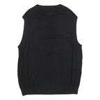 TOMMY HILFIGER Mens Black Plain Cotton Sleeveless V-Neck Jumper XL Classic