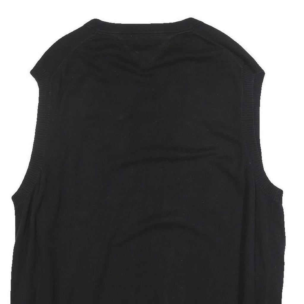 TOMMY HILFIGER Mens Black Plain Cotton Sleeveless V-Neck Jumper XL Classic