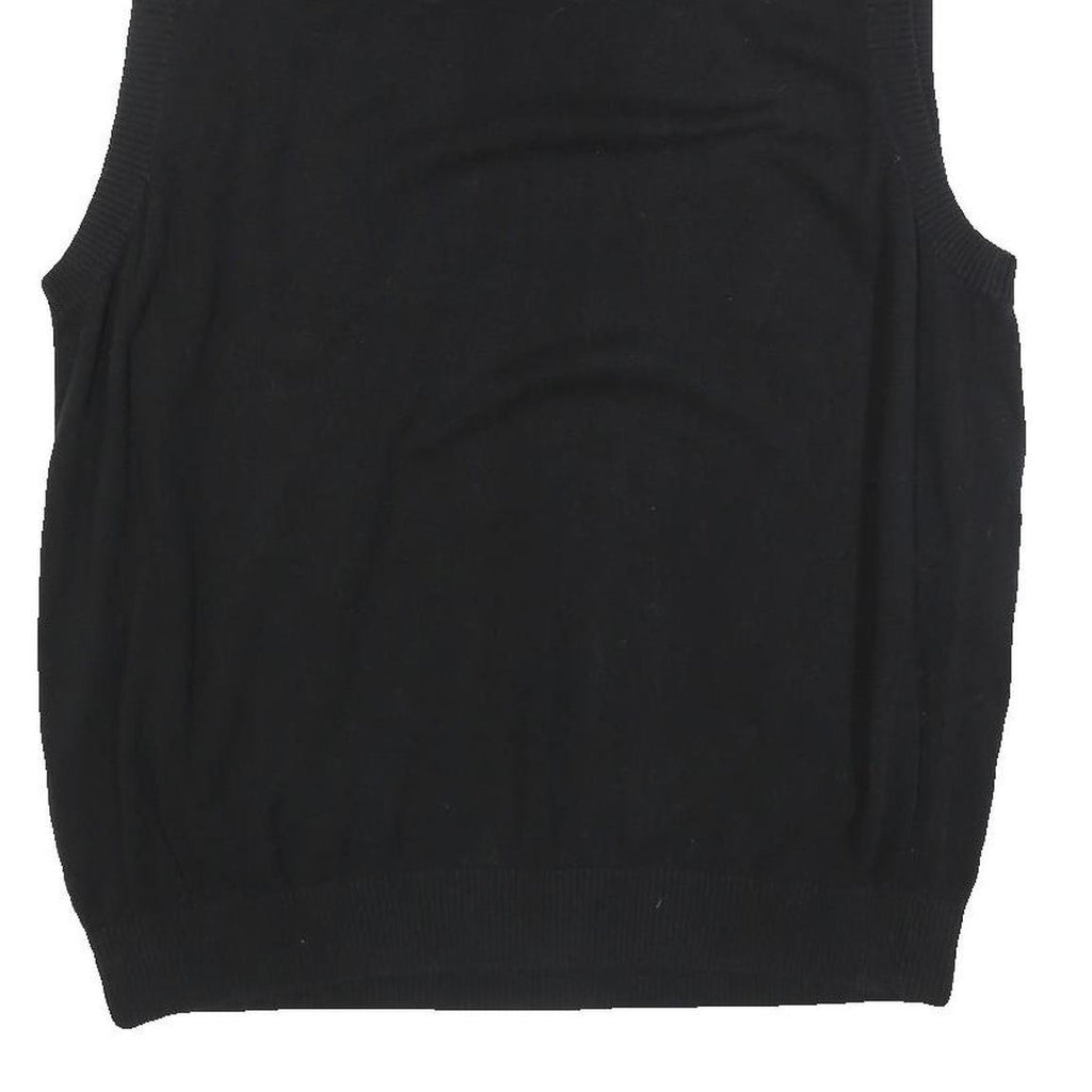 TOMMY HILFIGER Mens Black Plain Cotton Sleeveless V-Neck Jumper XL Classic