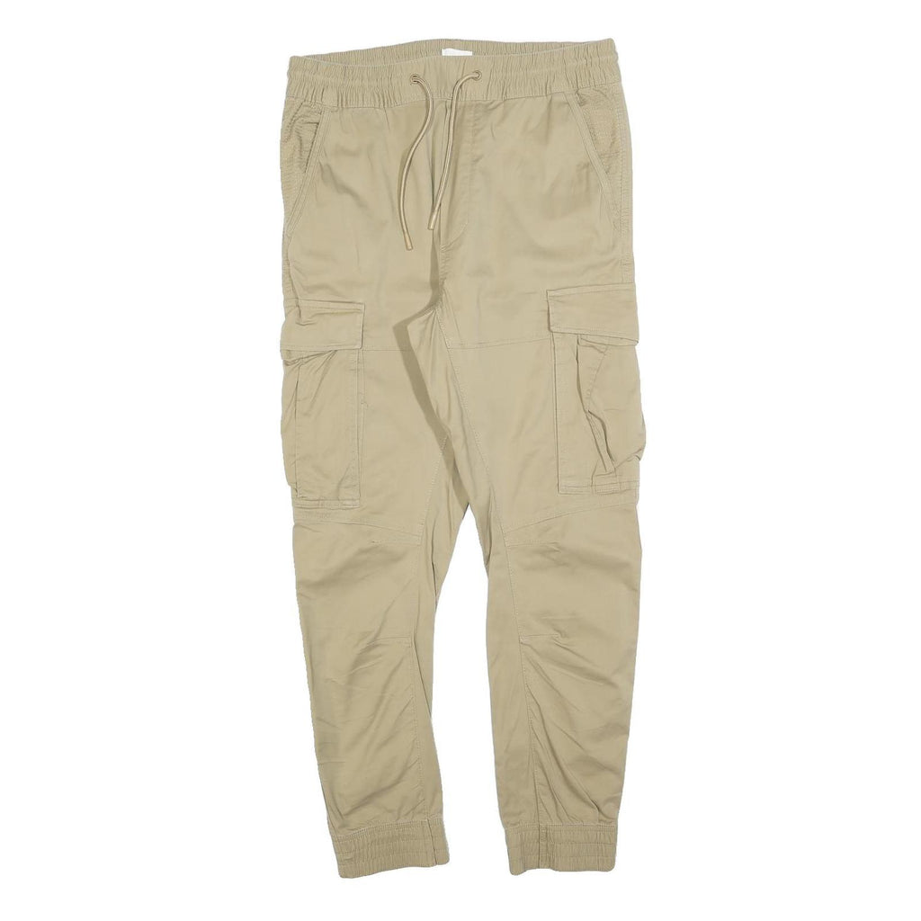 H&M Mens Beige Slim Drawstring Cargo Trousers W30 L27 Casual Cotton Blend