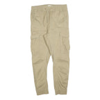 H&M Mens Beige Slim Drawstring Cargo Trousers W30 L27 Casual Cotton Blend
