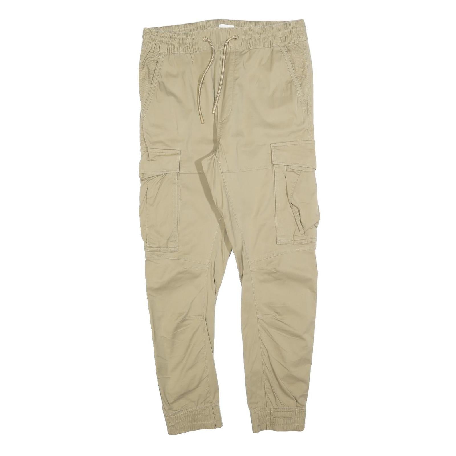 H&M Mens Beige Slim Drawstring Cargo Trousers W30 L27 Casual Cotton Blend