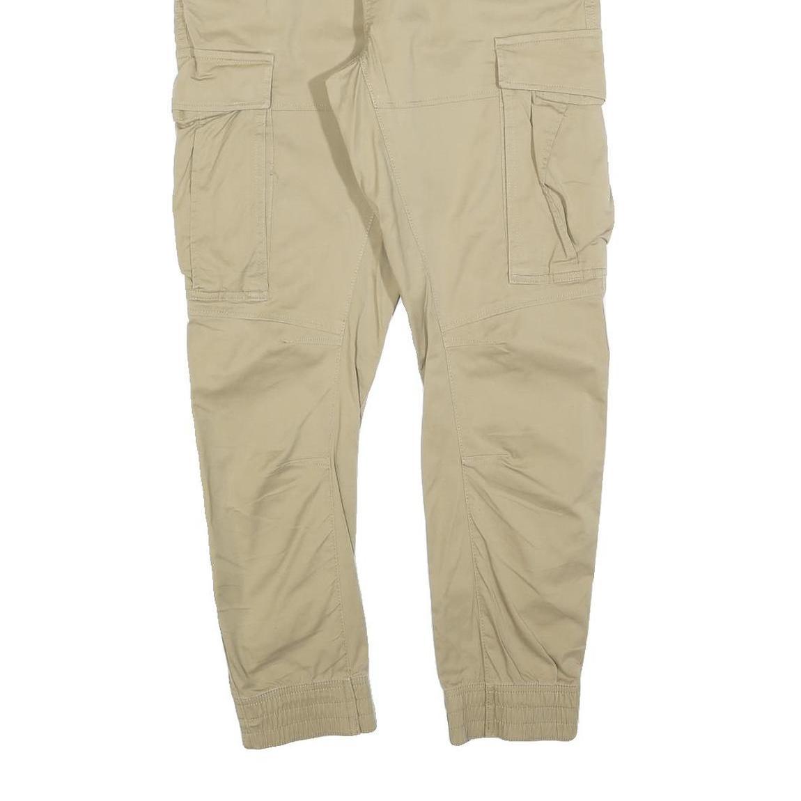 H&M Mens Beige Slim Drawstring Cargo Trousers W30 L27 Casual Cotton Blend