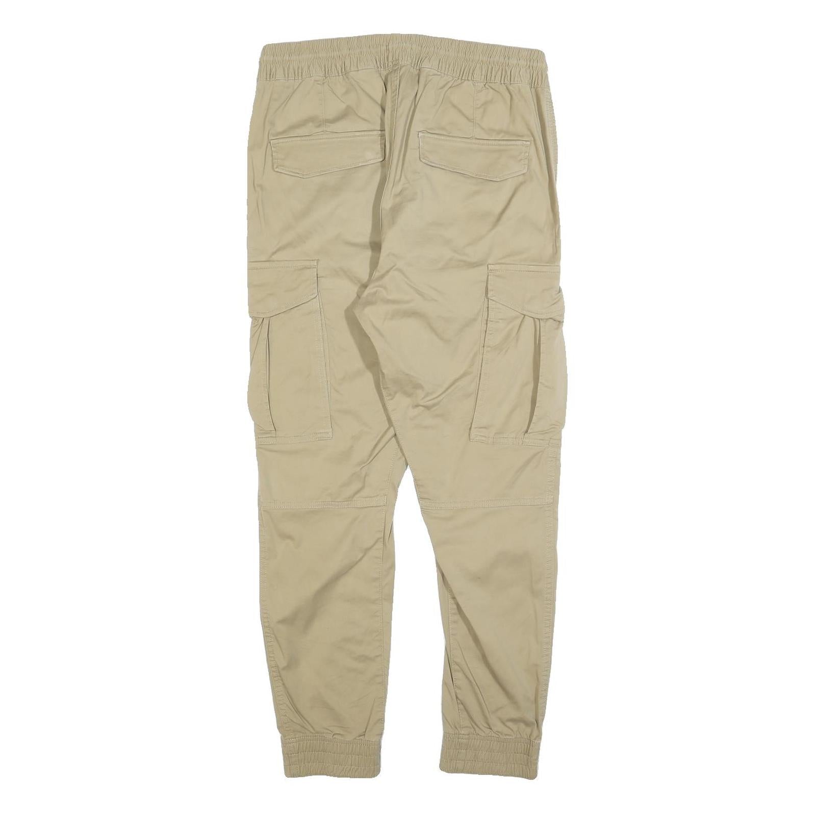 H&M Mens Beige Slim Drawstring Cargo Trousers W30 L27 Casual Cotton Blend