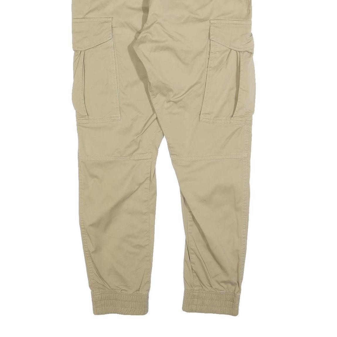 H&M Mens Beige Slim Drawstring Cargo Trousers W30 L27 Casual Cotton Blend
