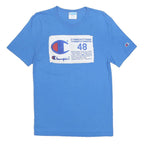 CHAMPION Mens Blue Graphic T-Shirt S Short Sleeve Crew Neck Cotton Casual