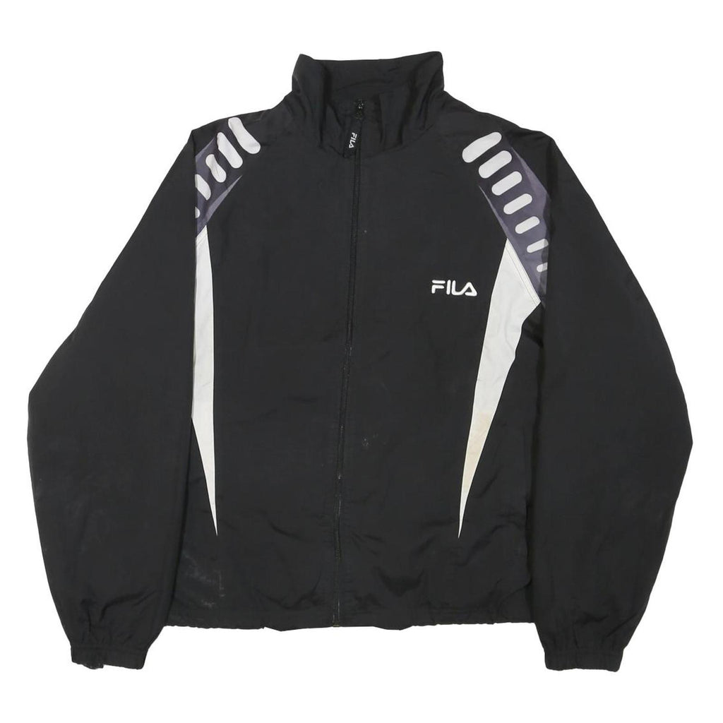 FILA Womens Black White Polyester Blend Track Jacket M Zip Plain Sportswear