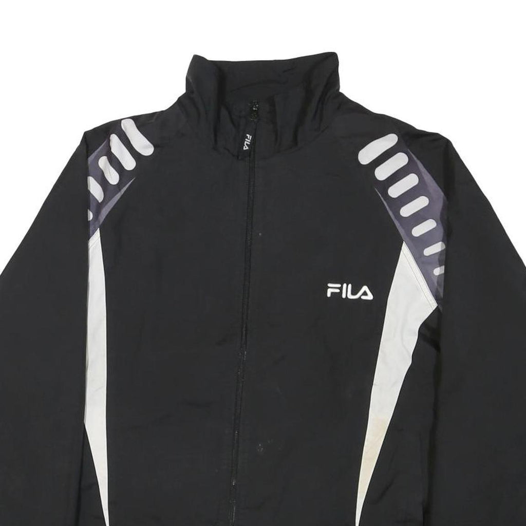 FILA Womens Black White Polyester Blend Track Jacket M Zip Plain Sportswear