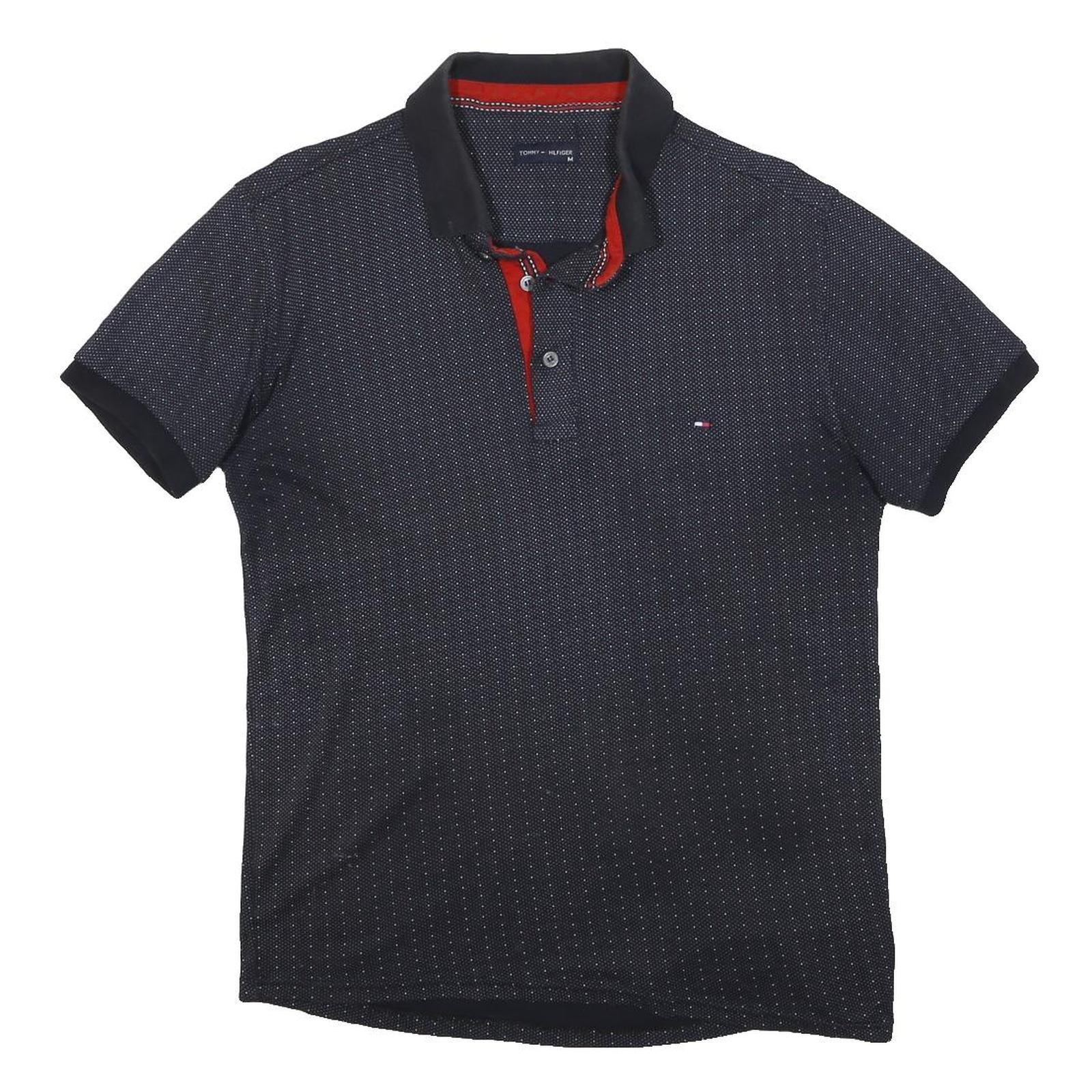 TOMMY HILFIGER Womens Blue Polo Shirt M Short Sleeve Cotton Blend Dotted Print