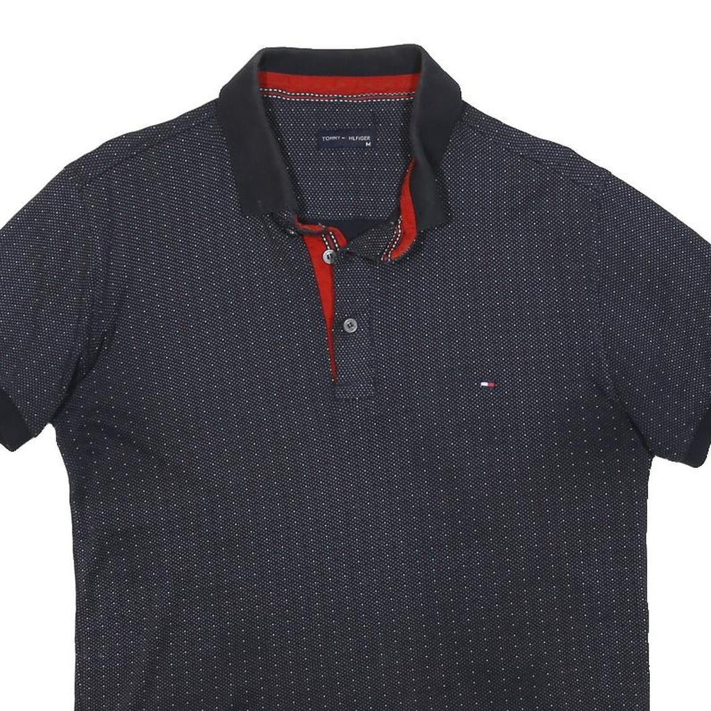 TOMMY HILFIGER Womens Blue Polo Shirt M Short Sleeve Cotton Blend Dotted Print