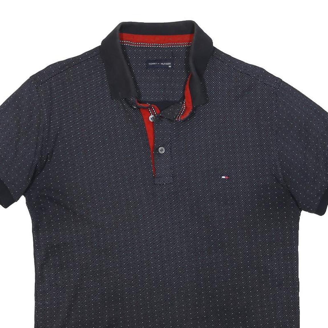 TOMMY HILFIGER Womens Blue Polo Shirt M Short Sleeve Cotton Blend Dotted Print