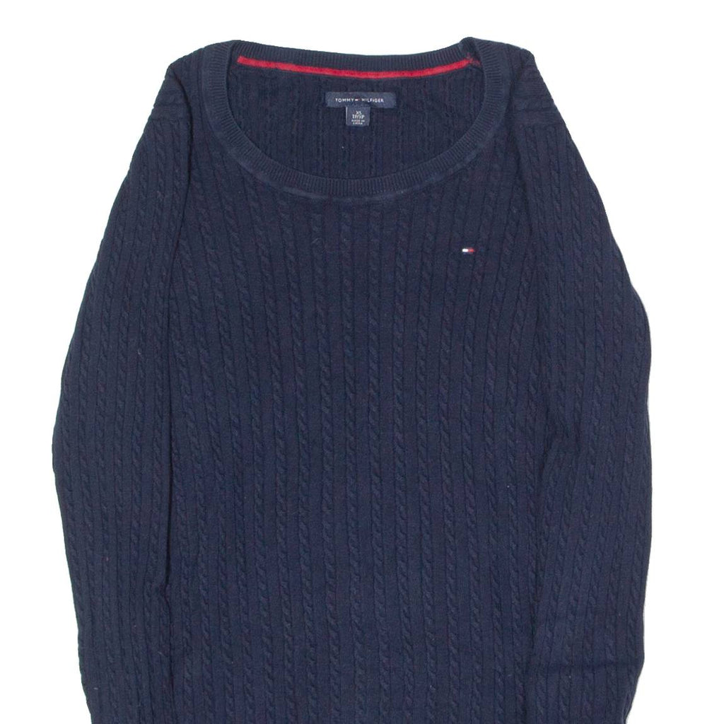 TOMMY HILFIGER Womens Jumper Blue Crew Neck Cable Knit XS