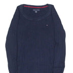 TOMMY HILFIGER Womens Jumper Blue Crew Neck Cable Knit XS