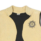 Womens Beige Knitted Sleeveless Jacket S Polyester Blend Plain Unique Brooch