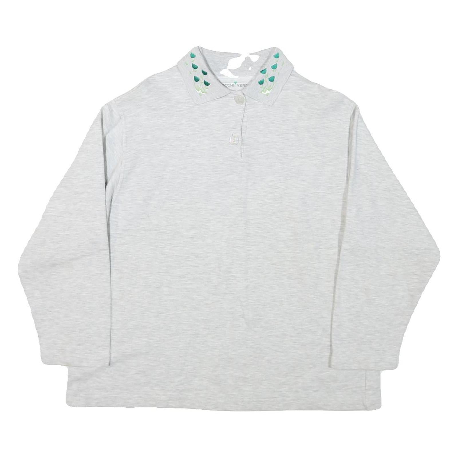OOCHI VERDI Womens Light Grey Sweatshirt Embroidered Collar M Long Sleeve Casual