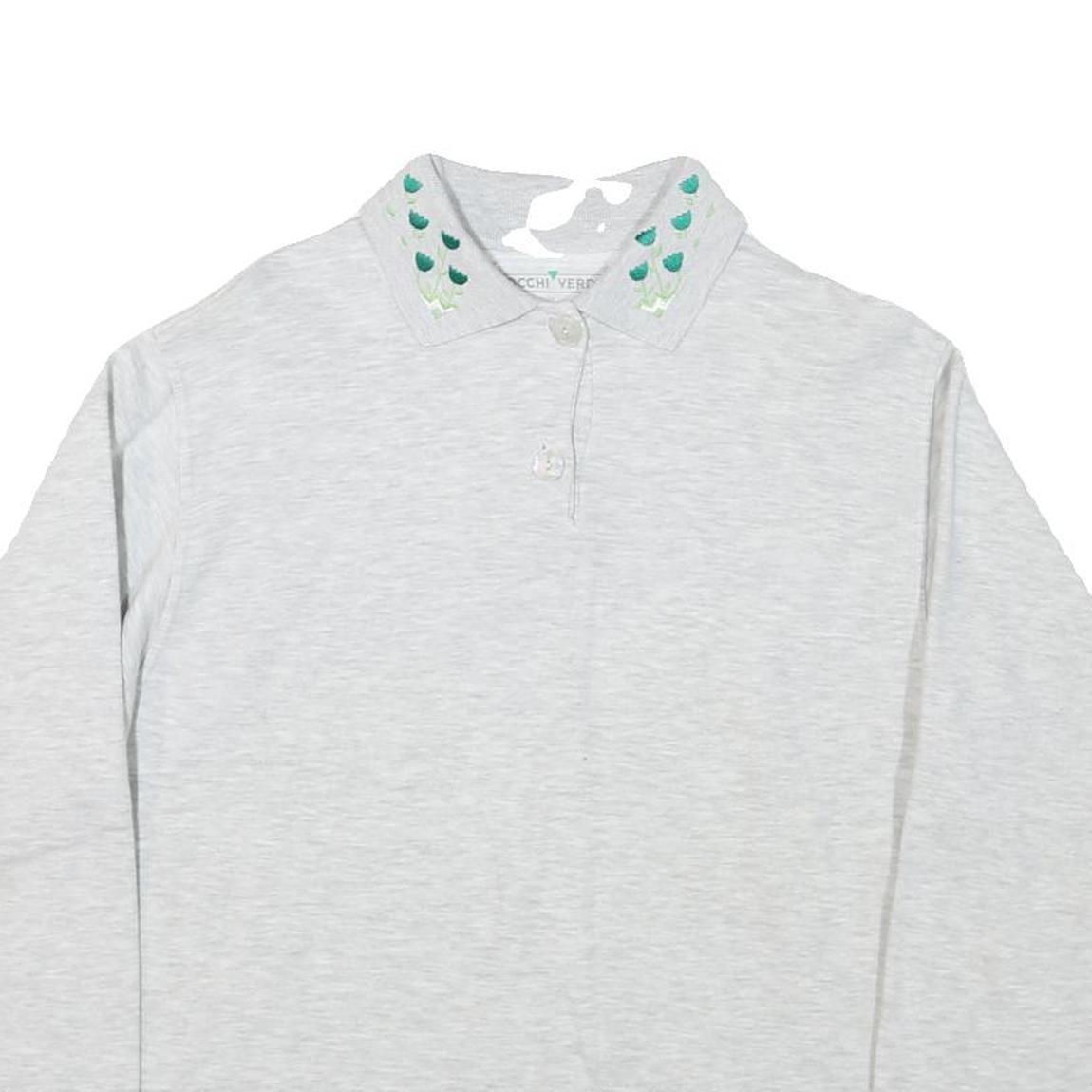 OOCHI VERDI Womens Light Grey Sweatshirt Embroidered Collar M Long Sleeve Casual