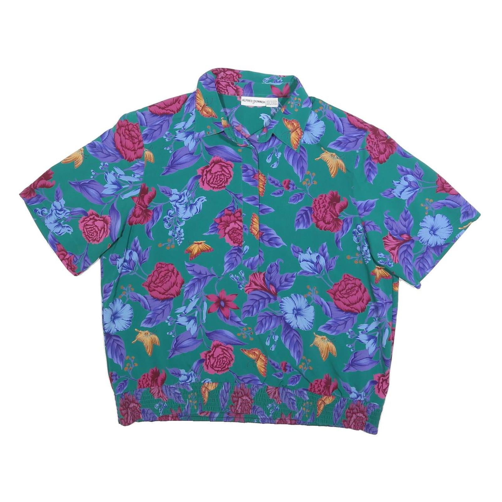 ALFRED DUNNER Womens Green Floral Printed Basic Short Sleeve Collared Top XL