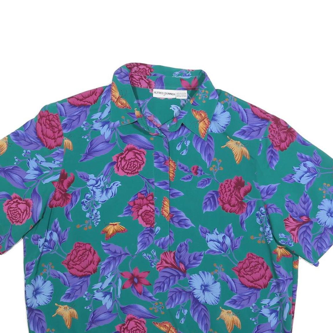 ALFRED DUNNER Womens Green Floral Printed Basic Short Sleeve Collared Top XL