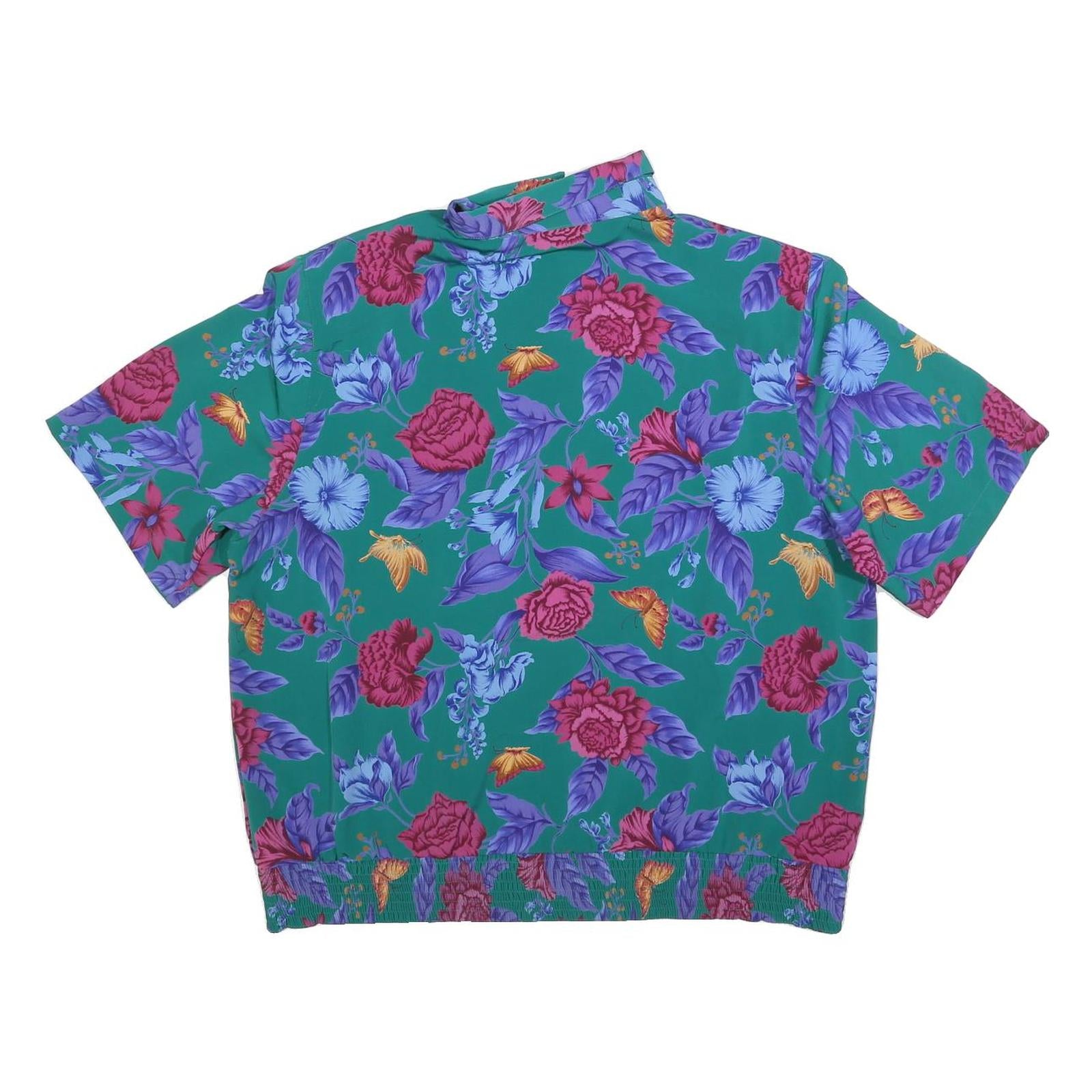 ALFRED DUNNER Womens Green Floral Printed Basic Short Sleeve Collared Top XL