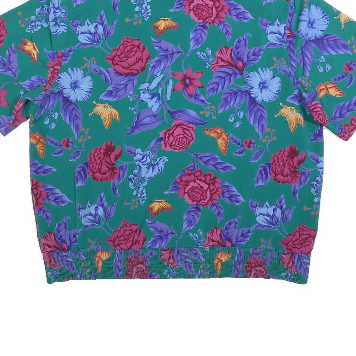 ALFRED DUNNER Womens Green Floral Printed Basic Short Sleeve Collared Top XL